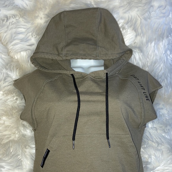 DNDL Cropped Sleeveless Hoodie Oversized Pullover Khaki Army Olive Green M - Picture 1 of 13